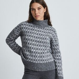 Everlane Gray Checkered Turtleneck Sweater